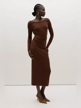 Shop Roari - Brown Long Sleeve Knit Dress